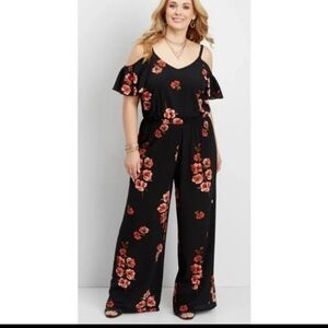 Maurices Black Floral Jumpsuit Womens Size Large